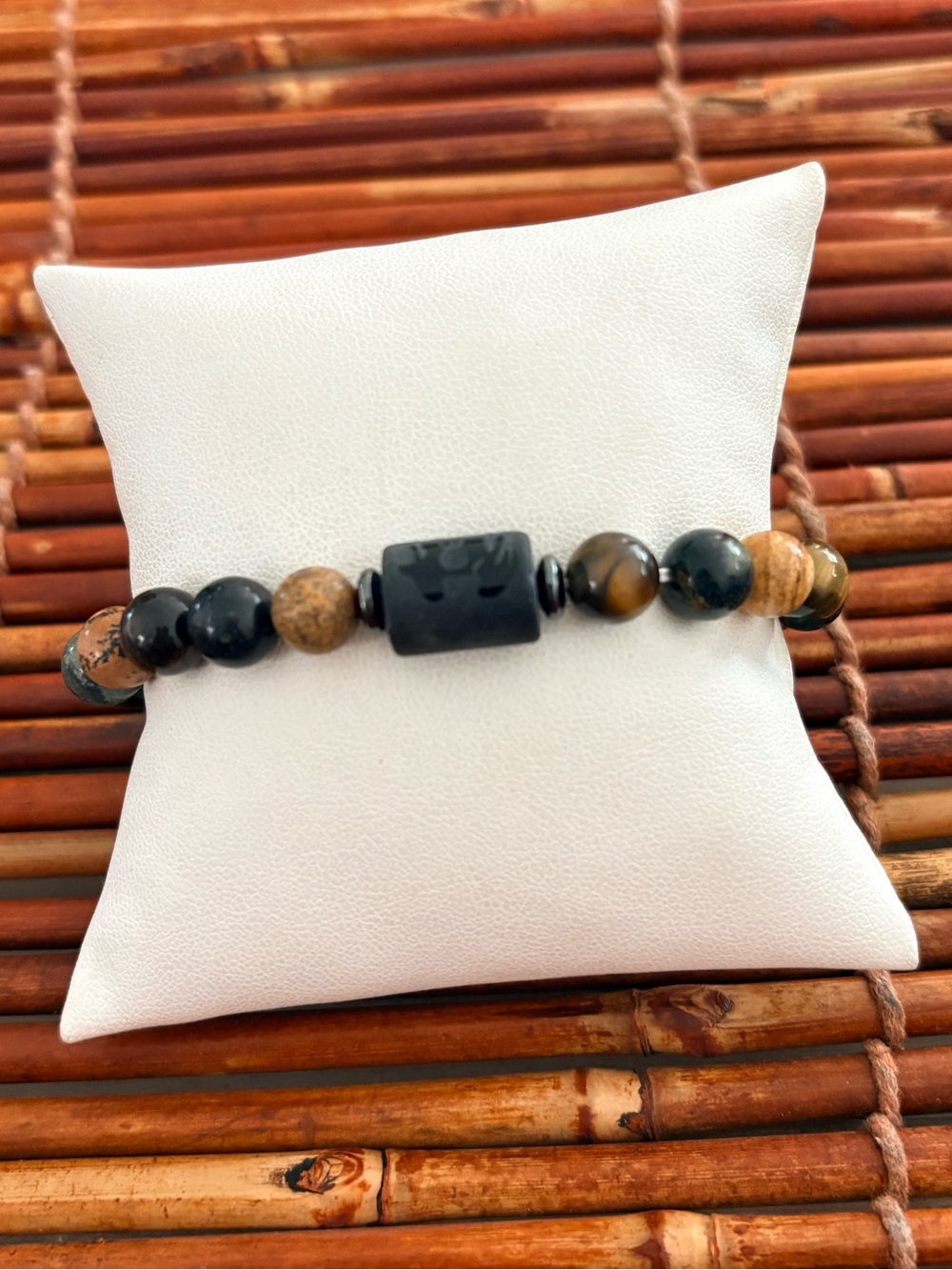 Natural Stone Beaded Bracelet – Black and Brown Unisex